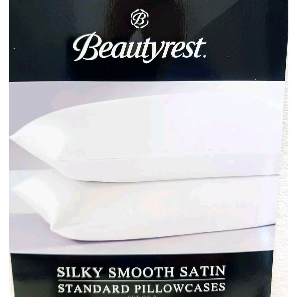 2 Pc Beautyrest Satin Pillowcases STANDARD WHITE Silky Therapeutic Hair Skin NEW